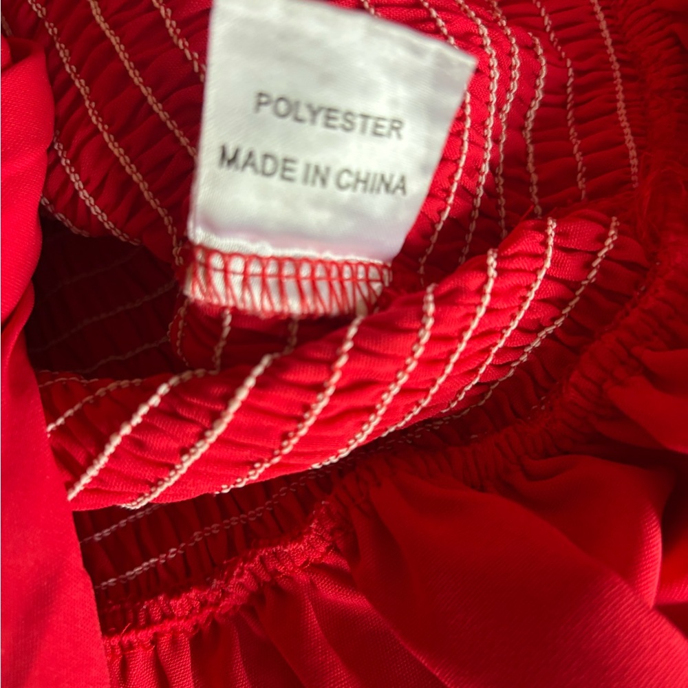 ThatsSoFetch Red Ruched Smocked Ruffle Mini Dress Size Small - Picture 7 of 8